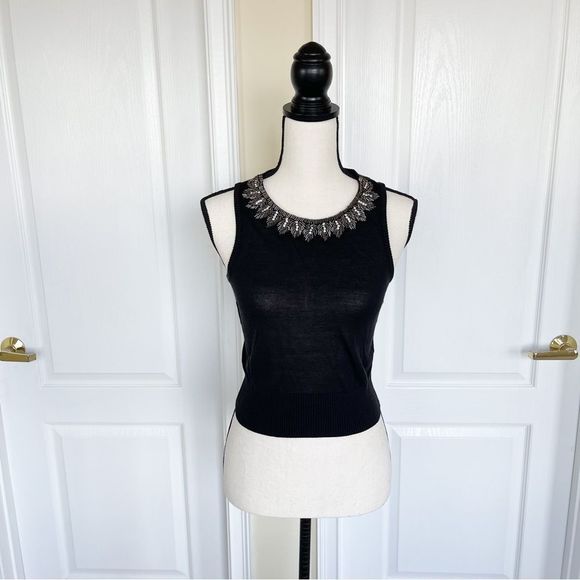 Badgley Mischka Size XS Hand Embroidered Detailed Stitching Sheer Silk Blend Top - Picture 1 of 12